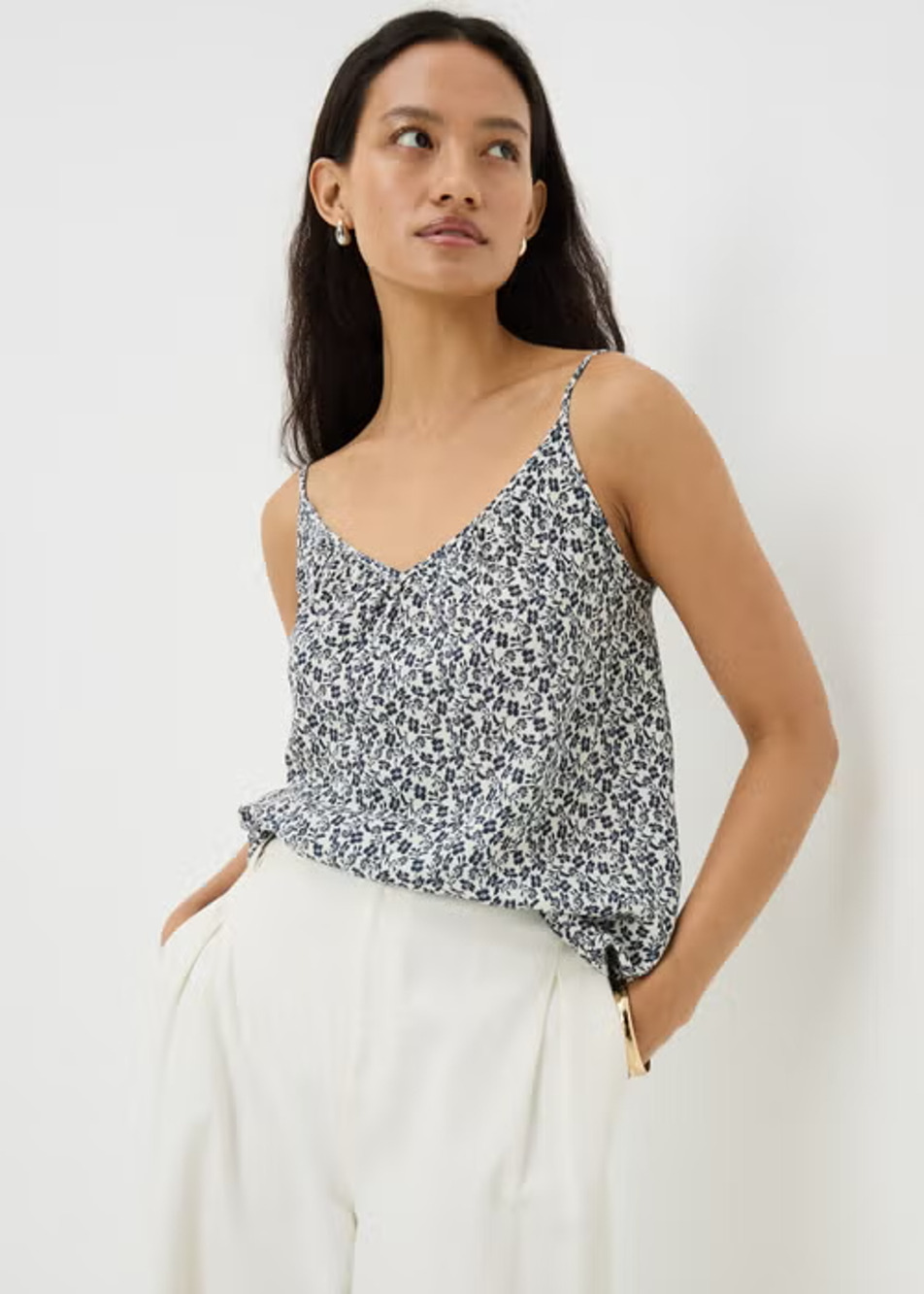 REFORMATION Women's Black White Floral Cami Blouse Top Babydoll S A011090